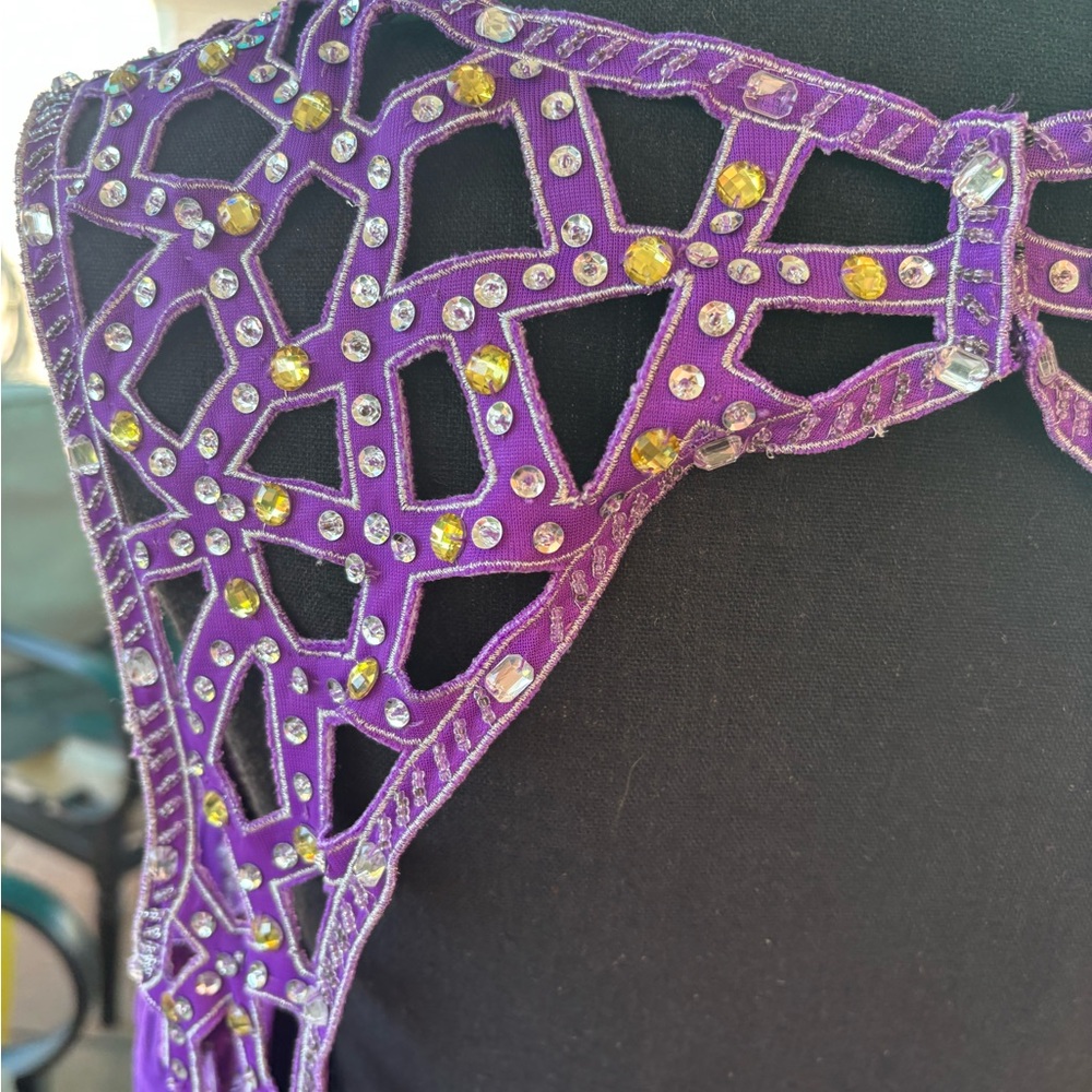 Adam Purple Ruched Sweetheart Prom Dress - Picture 6 of 14